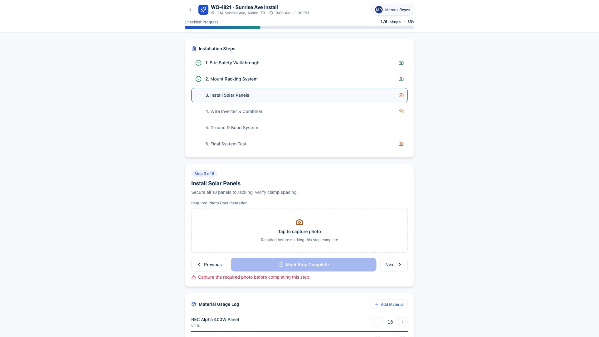 Beacon Fleet — a crew job checklist with photo documentation of completed work